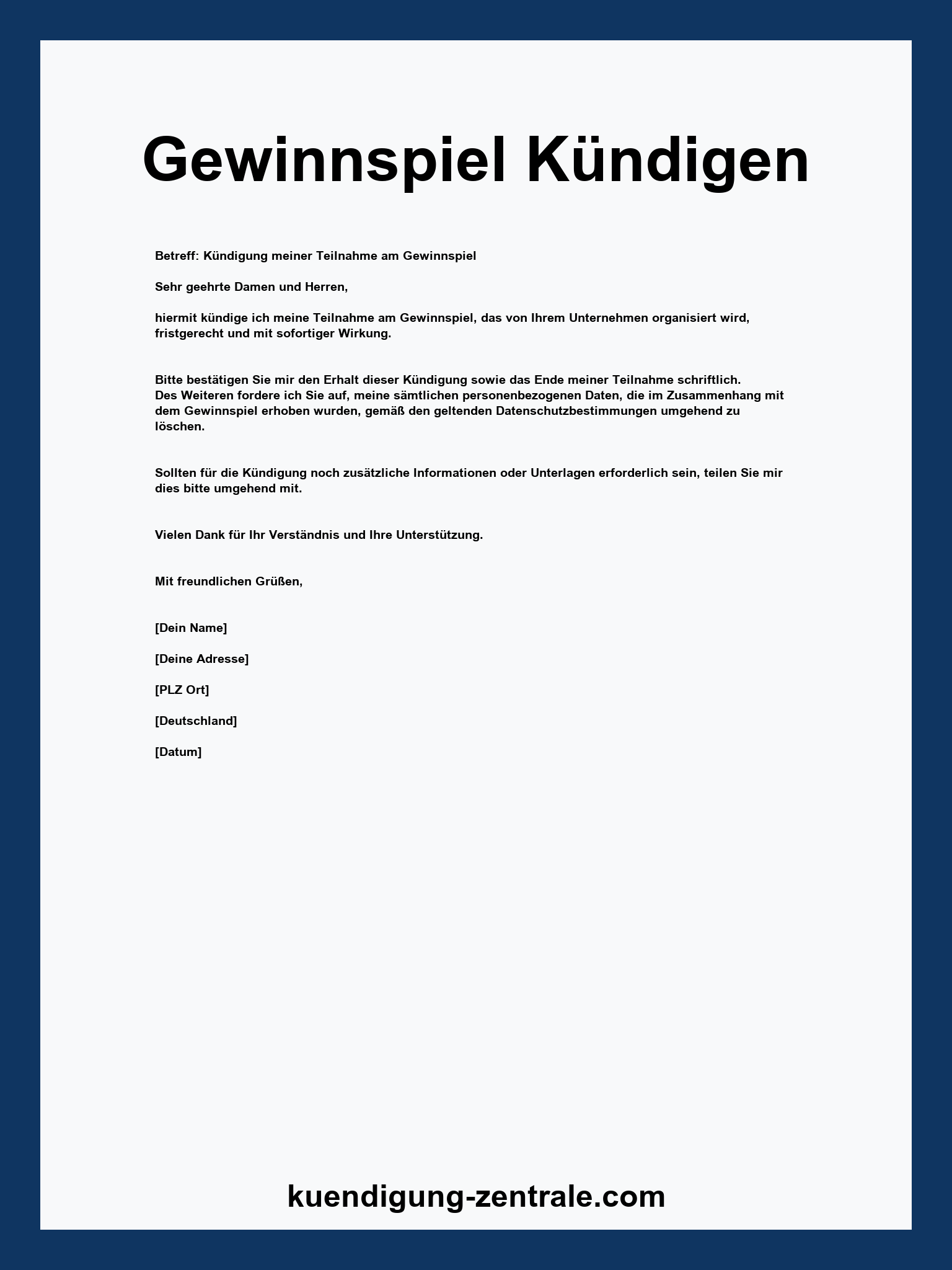 Gewinnspiel Kündigen Vorlage