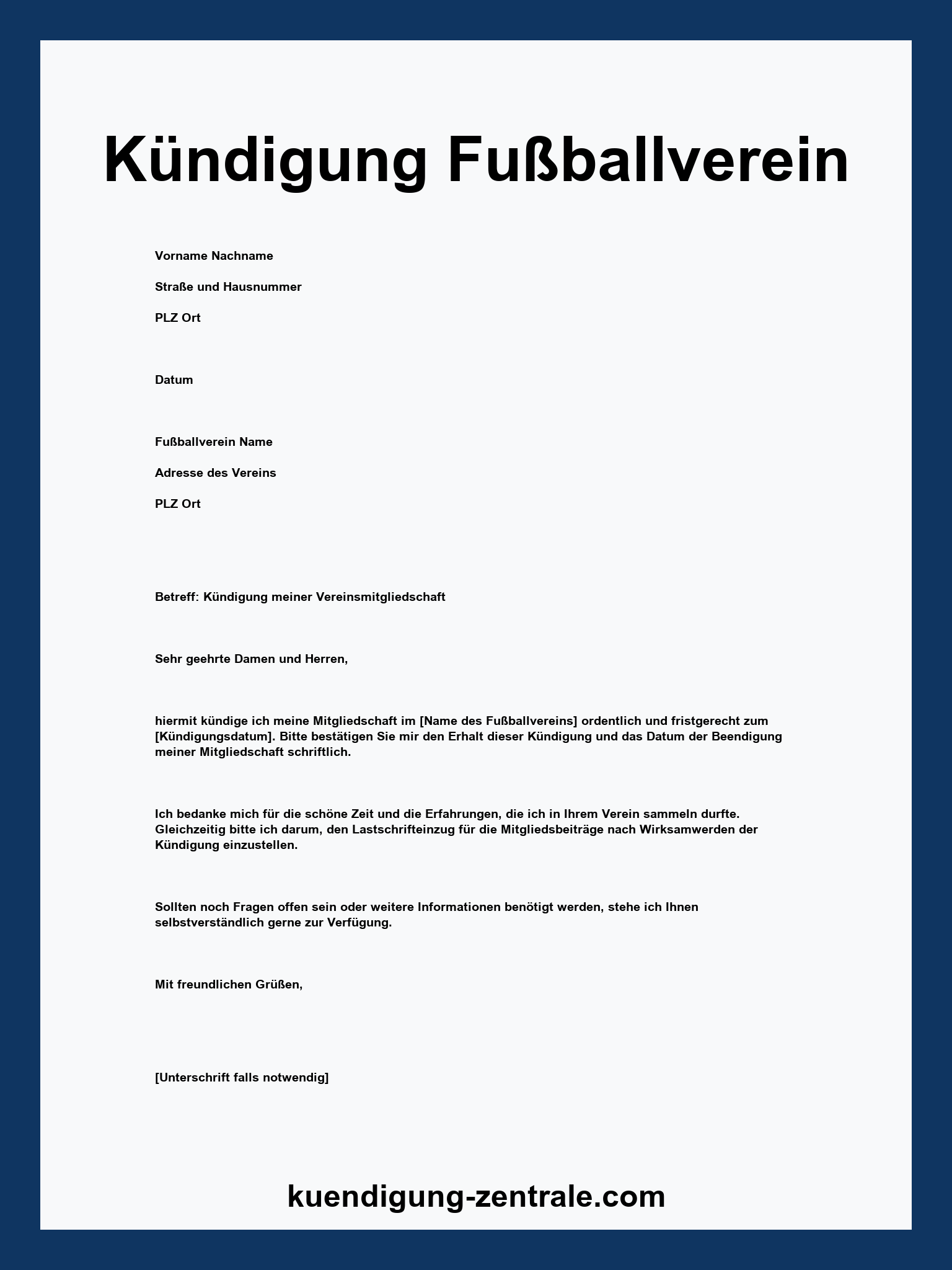 Kündigung Fußballverein Vorlage - PDF
