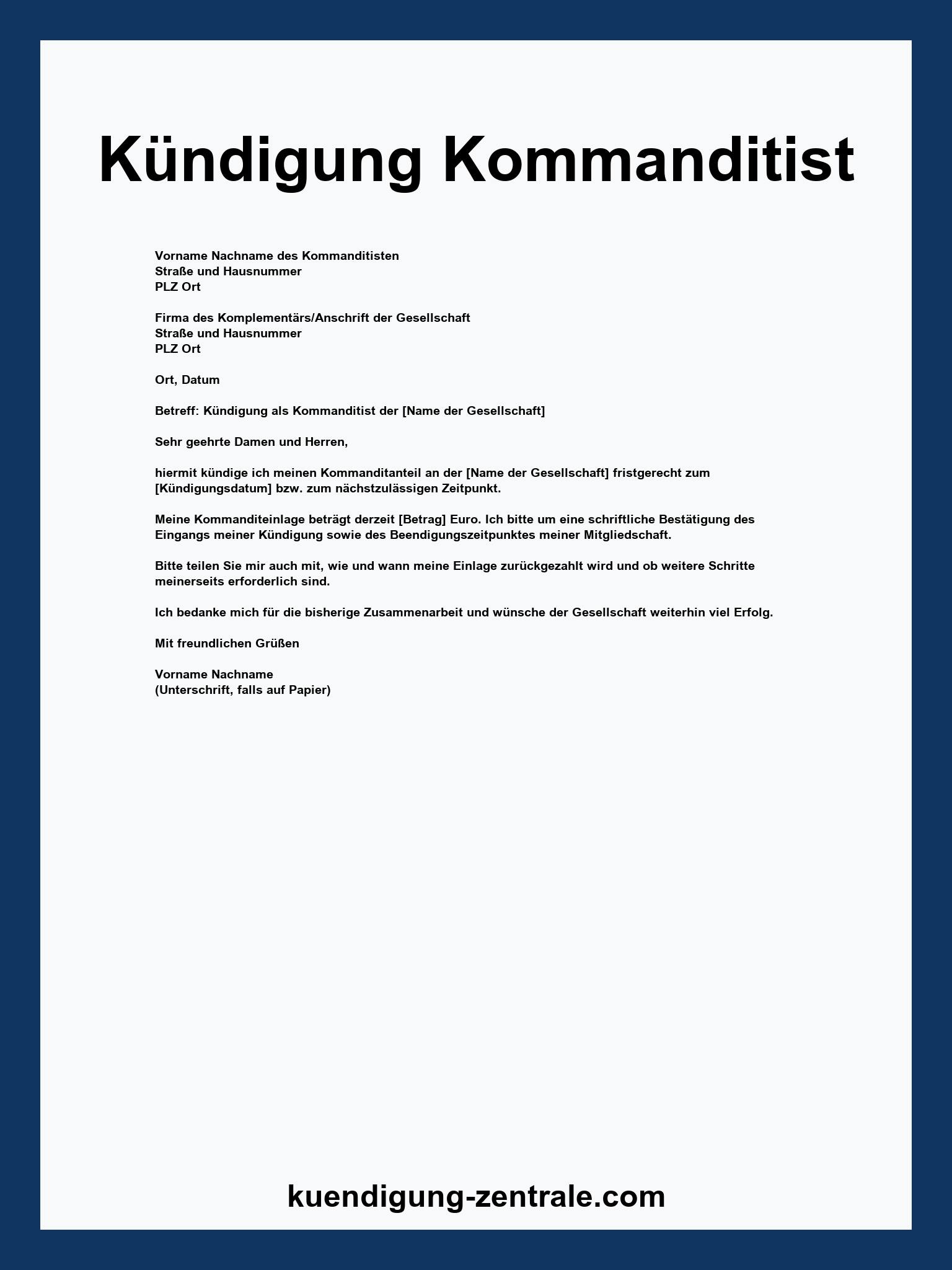 Kündigung Kommanditist Muster